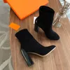 Hot Sale-Brand Womens Ankel Boots Martin Ladies Chunky High Heel 10cm Fashion Pointed Toes 14cm Stretch Suede Booties