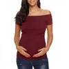 New 2020 Womens Maternity Tops Off Shoulder Short Sleeve Side Ruched Pregnancy T-Shirt Classic Summer Clothes For Pregnant Mama LJ201119