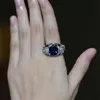 2019 Nieuwe topverkoop luxe sieraden 925 Sterling Silver Cushion Shape Blue Sapphire CZ Diamond Gemstones Women Wedding Band Ring G2523089