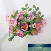 5頭白のバラ人工花牡丹の高品質結婚式の家の装飾ピンクの偽の花マリーージの花嫁のブーケ
