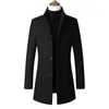 Moda Erkek Rüzgarlık Ceket Uzun Palto Erkekler Artı Boyutu 3XL 4XL Trençkot Standı Yaka Ince Casual Siyah Yün Ceket Erkek