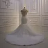 2021 Crystal Mermaid Wedding Dresses High Neck Lace Sequined Cap Sleeve Beading Bridal Gowns Custom Made robes de mariée
