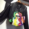 Lanmrem Hip Hop herfst Zwart PU Leer afdrukken Korte stijl Jacket Women Streetwear Loose Bat Coat Vrouw YJ631 201030