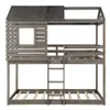 US Stock Bedroom Furniture Twin Over Bunk Bed Wood Loft Bed with Roof, Window, Guardrail, Ladder ( Antique Gray ) a13253v