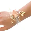 Corsage de poignet de mariée en soie, fleur de Rose, Bracelet en ruban pour fête de mariage, fleurs à main de demoiselle d'honneur, accessoire de mariage