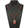 Natural Gem Stone Red Necklaces Tree of Life Wire Wrapped Pendant 7 Chakra Beaded Long Necklace for Women Men