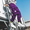 Spring Cargo Pants Hombres Algodón Cordón Muchos bolsillos Joggers Pantalones Purple Black Tobillo Banded male Casual Pants BINHIIRO 201110