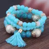 2022 new Bohemian 3pcs/ Set Tassel Charm Pendant Beads Bracelets For Women Simulated Pearl Jewelry Womens Bracelet Set Boho