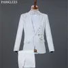 Traje de diamante bordado blanco para hombre, esmoquin para novio de boda, traje de baile de graduación con cuello levantado, trajes para hombre con pantalones Ternos C1007