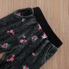 Outono inverno infantil crianças meninas roupas conjuntos de flores de veludo impressão de manga comprida zíper jaqueta top calças 2 pcs roupa 2-7Y