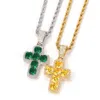 Mens Hip Hop Cross Cz Stone Bling Iced Out Pendant Halsband Smycken Guld Slver Green Diamond Statement Halsband Present