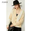 AMII Minimalism Autumn Female Cardigan Fashion Knitted Vneck Full Sleeve Loose Spliced Women's Jacket Women's sweater 12040777 201223