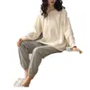 Домашняя одежда с длинным рукавом осень зима Pajamas наборы женщин сплошные 100% хлопчатобумажные услуги лаундж крытый одежда плюс размер 210203