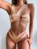 Leosoxs Snakeskin Sexy Swimsuits Bikini دفع ملابس السباحة واحدة من أنثى واحدة الكتف السباحة بدلة السباحة منفصلة بيكيني LJ200824