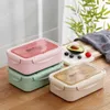 Japanse-stijl magnetron Verwarming dubbellaags Bento Box Drie-compartiment partitie Rechthoekige Plastic Lunchbox Set 201015