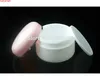 Barattolo di crema cosmetica bianca da 30 g con striscia argentata con tappo rosa, contenitore di plastica a doppio strato di alta qualità, quantità elevata da 50 pezzi/lotto