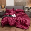 Hemtextil 100% ren silke sängkläder med duvet täckt lakan kuddväska lyx kung drottning tvilling storlek solid satin sängkläder 201210