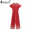 Everkaki Boho Floral Print Rompers Jumpsuits women Spring調整可能なサッシボタンレディースジャンプスーツロンパース女性サマーT200509