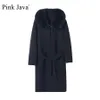 rosa java QC190552 arrivo cappotto di lana con collo in vera pelliccia carshmere taglia donna moda all'ingrosso 201102