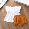 Summer Infant Girls Outfits Short Sleeve Tops pure color Shorts Two-piece Sets Cotton Round collar Baby Girl Clothing LJ201221