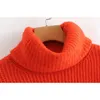 Hiver Femmes Orange Couleur Col Roulé Pull En Tricot Manches Chauve-Souris Surdimensionné Tricot Pulls 201223