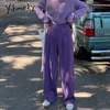 Фиолетовые Широкие брюки ноги Женщины Плюс Размер S- Черные Брюки Брюки Брюки Уличная одежда Прямая Harajuku Формальная Высокая Талия Данды LJ201029