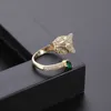 Fashion Personality Leopard Head Design Gold Zircon Wedding Ring Men and Women Open Ring Fashion Jewelry Whole1967