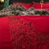 4/6 peça vermelha de algodão egípcio Lace Luxury Wedding Bedding Set King Queen Size Cama de Cama Set Bedsheets Conjunto de Cobertura Duveta Conjunto Fronhas LJ200819