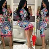 Летняя печать Новинка Bandage BodyCon Платье Женщины Длинные Рукава Длина Коленя Повседневная Платье Элегантная стройная Slim Midi Party Платья Vestidos LJ200820