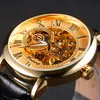 Forsining Men Horloges Golden Rome Nummer Mechanisch Horloge Lederen Mannelijke Casual Clock Relogio Masculino