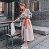 [Deat] casaco feminino colar de lapela bater cor cinto de borla sobre o tamanho de comprimento longo causal selvagem outono moda roupas am792 201030