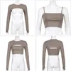 Rockmore Sexy Hollow Out T Shirt and Cami Crop Top Womens Harajuku Long Sleeve Streetwear Basic Women Tight Tees 2 Piece Suit 220215