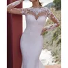 2022 свадебное платье труба свадебное платье драгоценные шеи дневная длина пола кружева натягивает атлас длинный рукав страна простые аппликары Vestido de noiva халат де мал