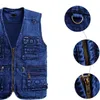 Chaleco para hombre Ropa exterior Chaleco de mezclilla Color azul profundo Talla grande Chaqueta sin mangas Multi-bolsillo Tamaño XL a 5XL 201126