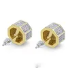 Hip Hop Earrings Luxury Grade Quality Zircon Paved Stud Earrings Fashion Men Women Gold Color Geometric Earrings300v