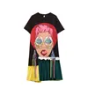 2020 Summer Girl Cartoon Paillettes Imprimer Tops asymétriques Gland Irrégulière T-shirt Lâche Plus Taille Grande Femme Mode Tops LJ200818