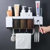 Portaspazzolino per montaggio a parete Dentifricio Spremiagrumi Dispenser Ventosa Set Accessori per il bagno di casa Rack di stoccaggio con tazze Set LJ200904