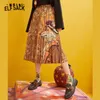 Elfsack 여우 인쇄 높은 허리 주름 치마 여성 겨울 새로운 패션 라인 스키니 사무실 숙녀 일간 긴 스커트 T200113