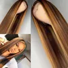 150 % 밀도 블랙 뿌리 Ombre Blonde Long Straight 가발은 자연스러운 포니 테일 스타일을 씻을 수 있습니다. Glueless 합성 레이스 프론트 가발 New16