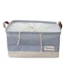 FullLove Drawstring Storage Basket Blue Striped with Handle Square Clothes Toys Books Linen Cotton S M L Organizer for Dormitory LJ201204