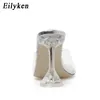 Eilyken Open toe silver Green PVC Transparent thick Block High heels Woman Jelly Sandals Women Slides Slippers Mules shoes X1020