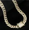 マイアミキューバリンクチェーン12mmヒップホップフルダイヤモンドラインストーンキューバのネックレスは、14Kゴールドをメッキします