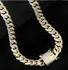 Miami Küba Bağlantı Zincirleri 12mm Hip Hop Tam Pırlanta Rhinestone Küba Kolye Kapalı 14k Gold