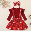 Christmas Kids Clothing Set Tie Dye Suspenders Skirts Long Sleeve Tops Headband 3pcs Sets Boutique Baby Clothing 4 Styles BT5931