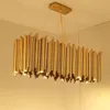 Lampadario Brubeck dal design dorato in oro, lampadario a sospensione con tubo in lega di alluminio, lampada per progetti di moda