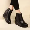 Autumn Winter Soft Leather Platform High Heels Girl Wedges Ankle Boots Shoes For Woman Fashion Boots Women Storlek 3440 201104