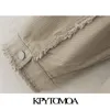 KPYTOMOA Kadınlar Moda Boy Yıpranmış Fringe Denim Ceket Kaban Vintage Uzun Kollu Püskül Kadın Giyim Şık 201106 Tops