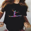 Estate acquerello ballerina stampata ragazza maglietta nera Kawaii ginnastica danza amante Tee Femme personalizzato