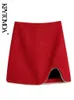 KPYTOMOA женская шикарная мода с цепочкой мини-юбка с разрезом спереди винтажная высокая талия на молнии сзади женские юбки Mujer 220221