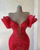 Plus size Arabisch aso ebi rood luxe zeemeermin prom jurken kanten kralen avond formeel feest tweede receptie verjaardag verlovingsjurken jurk zj210 407